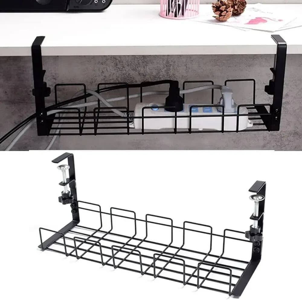 Organisateur de câbles pour bureau à domicile, sans perçage, accessoires de rangement de cuisine, support de rangement sous table, plateau de gestion des câbles en métal