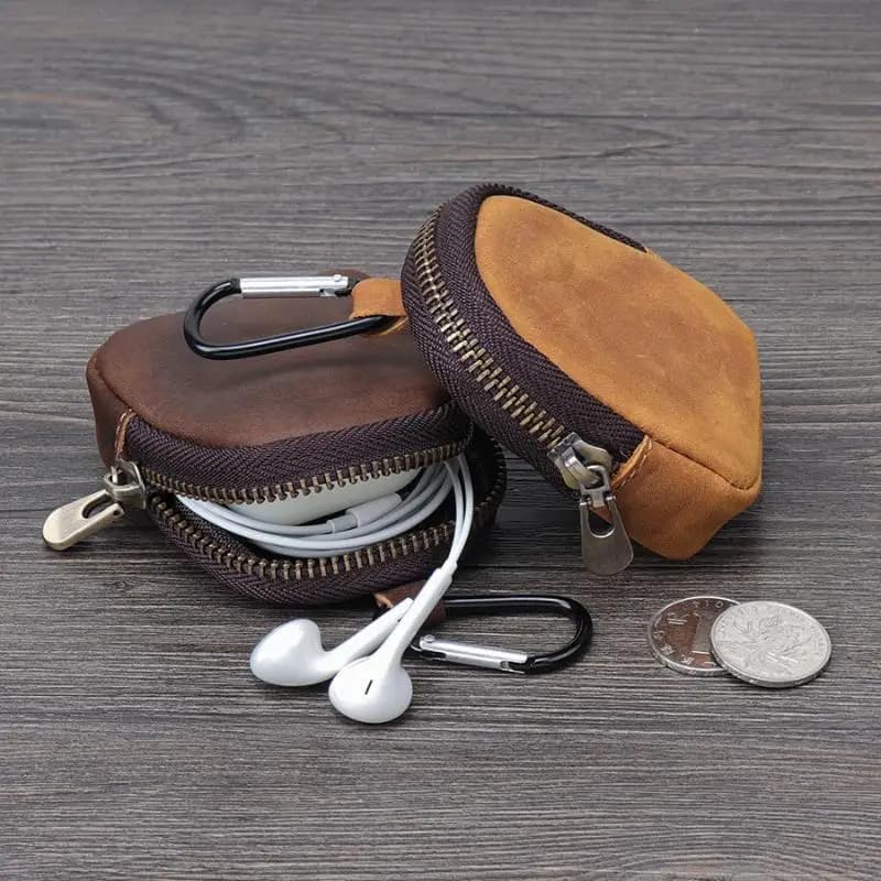 Mini pochette rétro en cuir PU avec fermeture éclair pour pièces de monnaie, écouteurs et rangement d'accessoires de sac