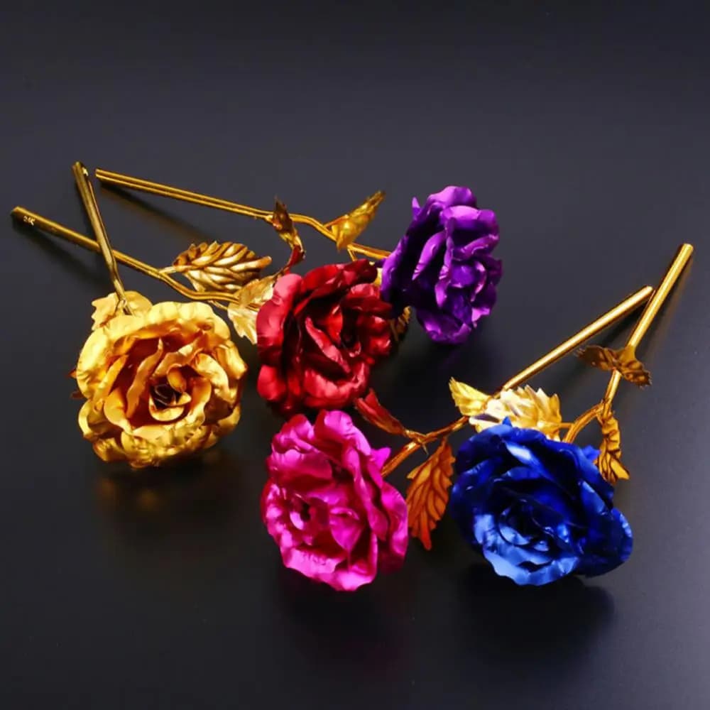 Rose éternelle de fleurs artificielles trempées en or 24 carats, avec support, amour éternel dans une boîte, cadeau d'anniversaire, de saint-valentin pour filles