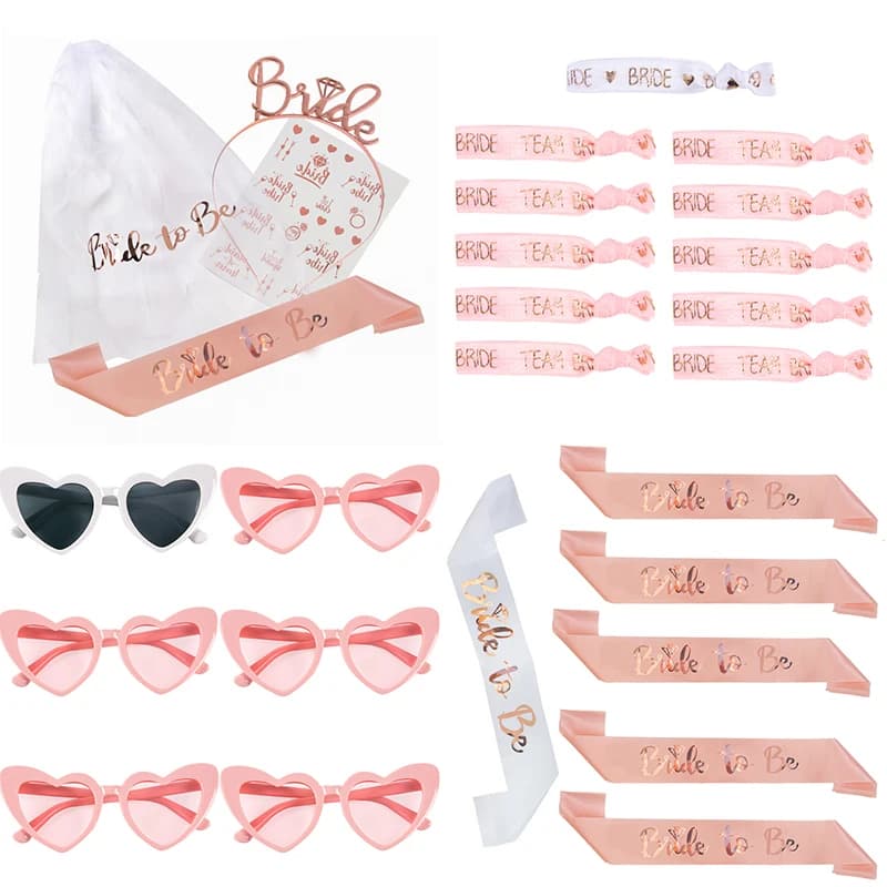 1 ensemble de bandeau en Satin or Rose pour future mariée, décorations de mariage, cadeaux de nuit de poule, fournitures de fête d'enterrement de vie de jeune fille