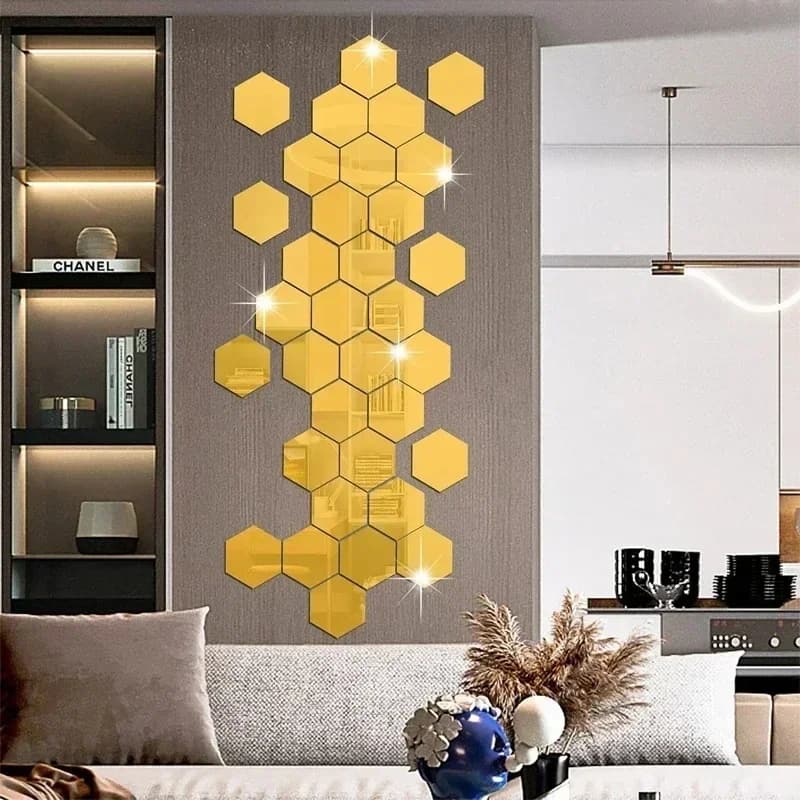 Autocollant mural miroir acrylique hexagonal, adhésif acrylique, carreaux de mosaïque or argent amovibles, décoration de maison pour chambre à coucher, salle de bains, DIY bricolage