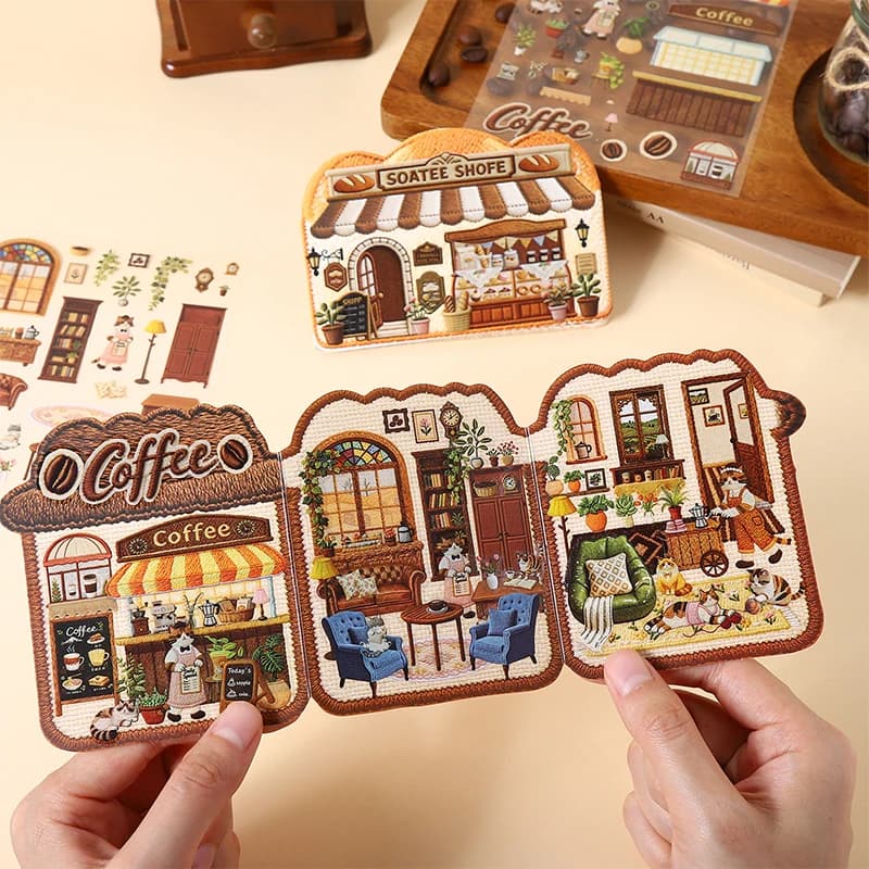 Autocollant paysager DIY JIANQI Kawaii Store pour café, scène de cabane de poche, cadeau de festival