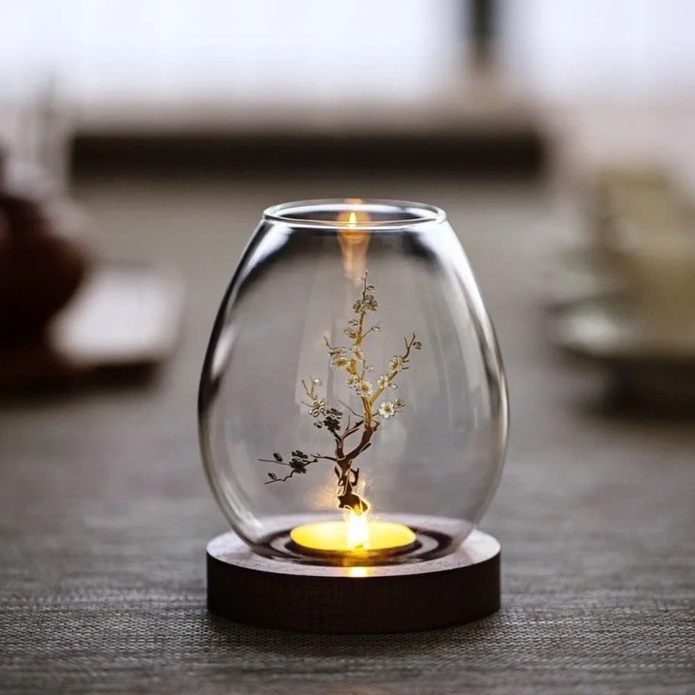 Bougeoirs en verre Transparent, bougeoir creux coupe-vent avec Base en bois, couvercle de tasse de bougie ronde, décoration de Table à manger