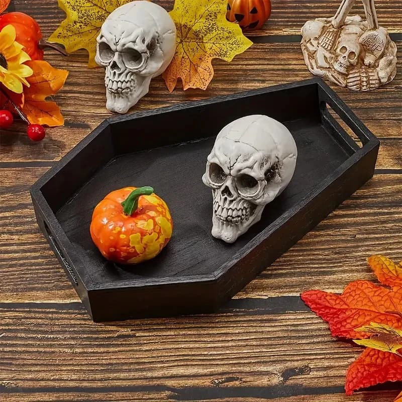 Boîte de rangement gothique en bois en forme de cercueil, plateau organisateur de maquillage de cercueil noir, porte-cosmétiques, décoration de bureau à domicile Halloween