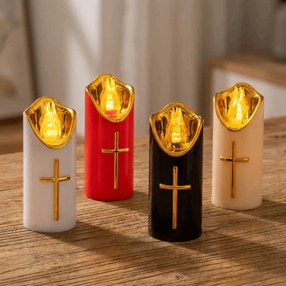 Bougies en forme de croix chrétienne réutilisables, bougies LED créatives portables sans flamme avec abat-jour, bougie électronique étanche