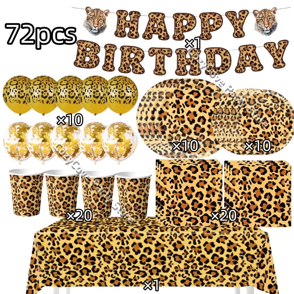 Décoration de fête d'anniversaire sur le thème du léopard, assiettes, bannière, ballons pour fournitures de fête d'anniversaire, cadeaux, accessoires photo
