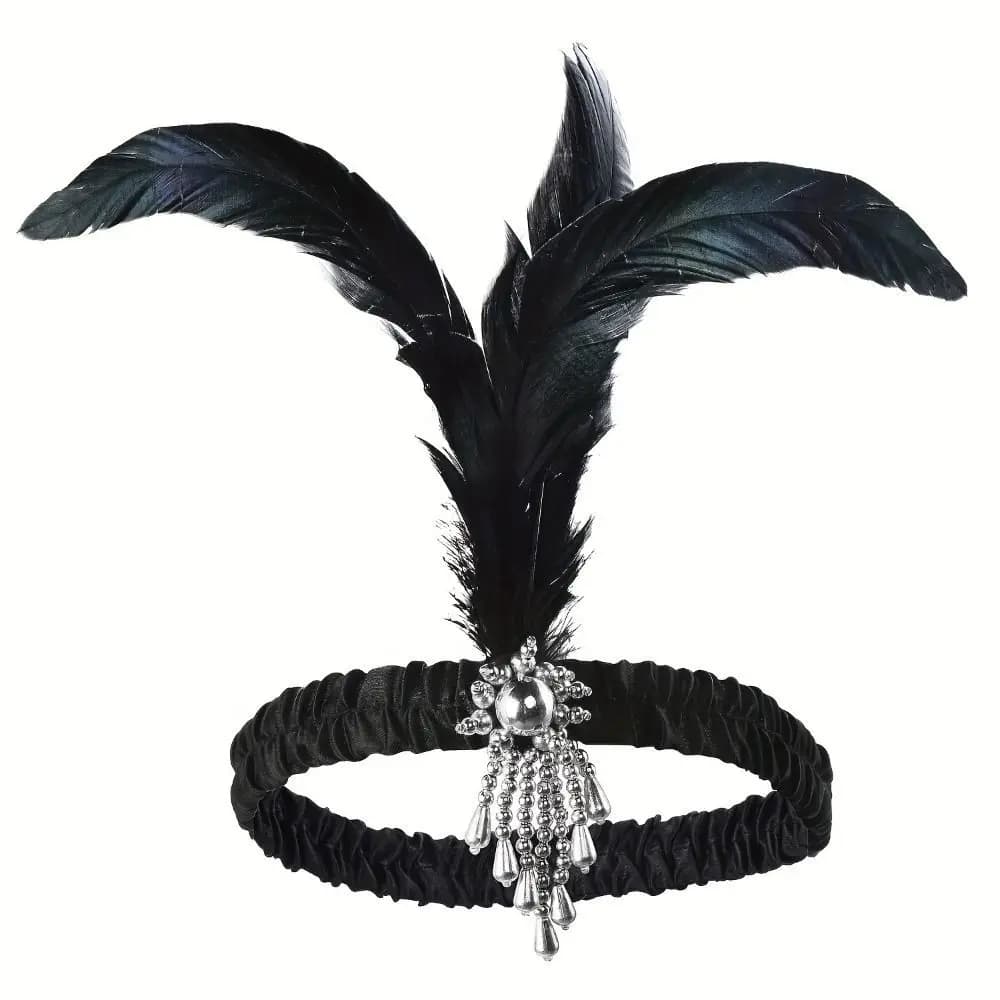 Bandeau de cheveux en plumes avec pompon en diamant