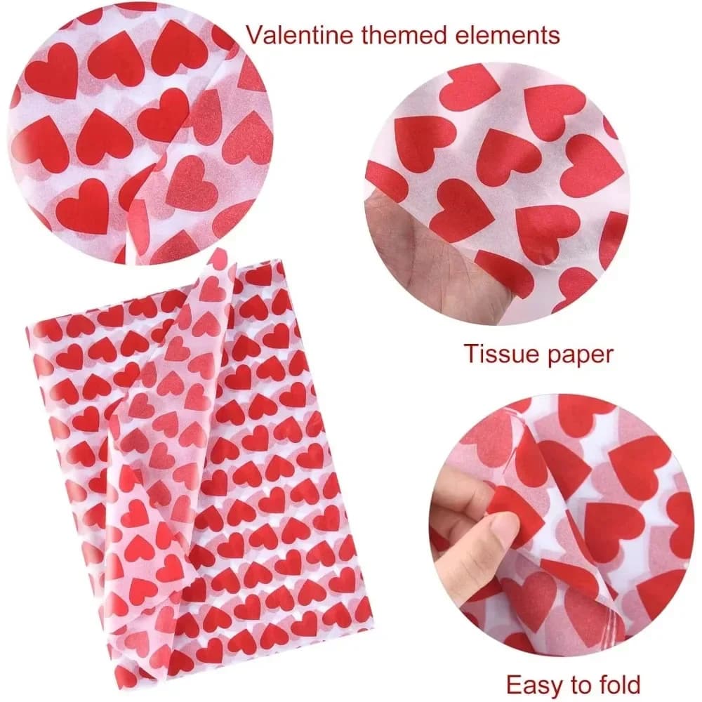 Papier de soie pour emballage, 10 feuilles de papier de soie pour emballage cadeau, papier d'art de conception de cœur pour l'artisanat, décor de mariage pour la saint-valentin