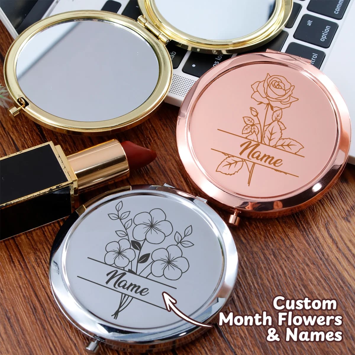 Miroir de maquillage personnalisé, miroir de poche, cadeau avec nom personnalisé, avec emballage cadeau, cadeau pour demoiselle d'honneur