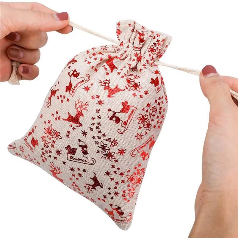 ABKW-80Pcs sacs cadeaux de noël à cordon de serrage toile de jute, pochette cadeau sacs Goody pour emballage de bonbons cadeau fournitures de cadeaux de fête de noël