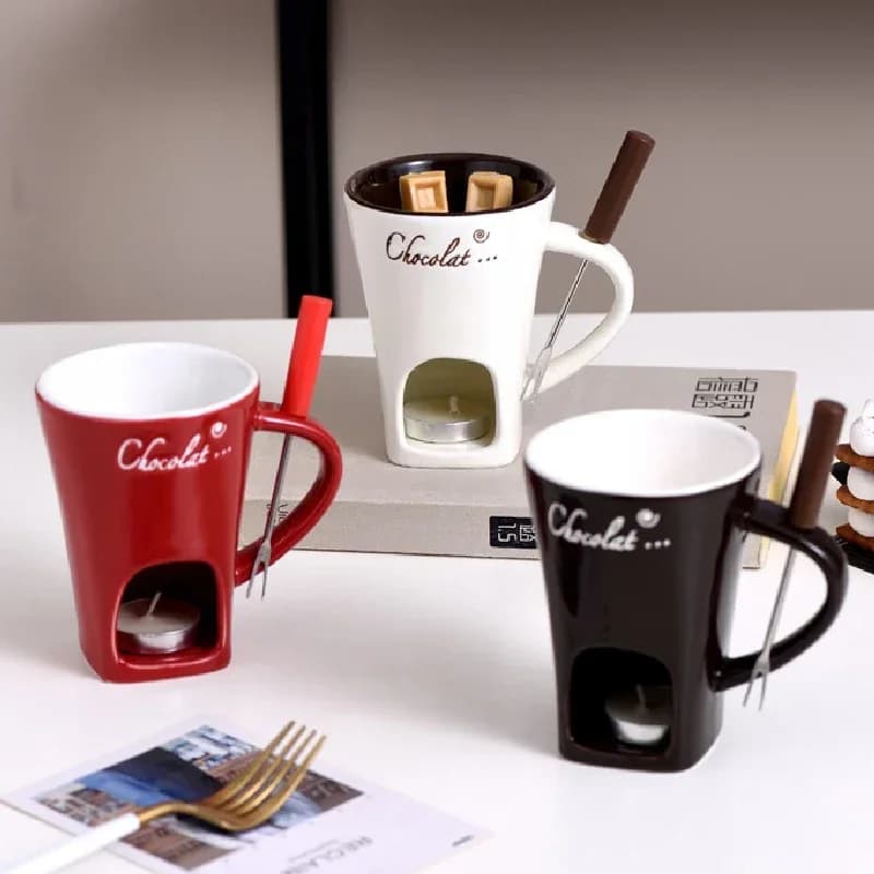 Tasse à bougie européenne de 130ML, tasse en céramique pour fondre le fromage et le chocolat, tasse chauffante pour aliments, tasse en céramique avec fourchette, tasse à café créative, vaisselle