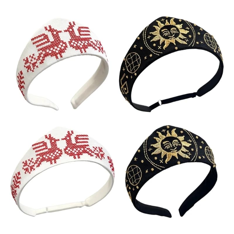 Accessoire pour cheveux brodé avec large panneau en tissu pour le fête, les photos les tenues Y08E