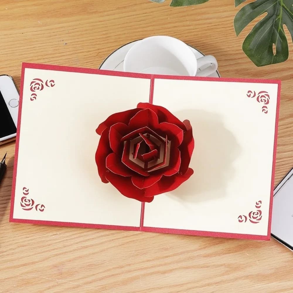Nouvelle carte pop-up 3D en forme de rose, cadeau pour la Saint-Valentin, carte de vœux d'anniversaire, carte de vœux de mariage, carte de vœux pour la fête des mères