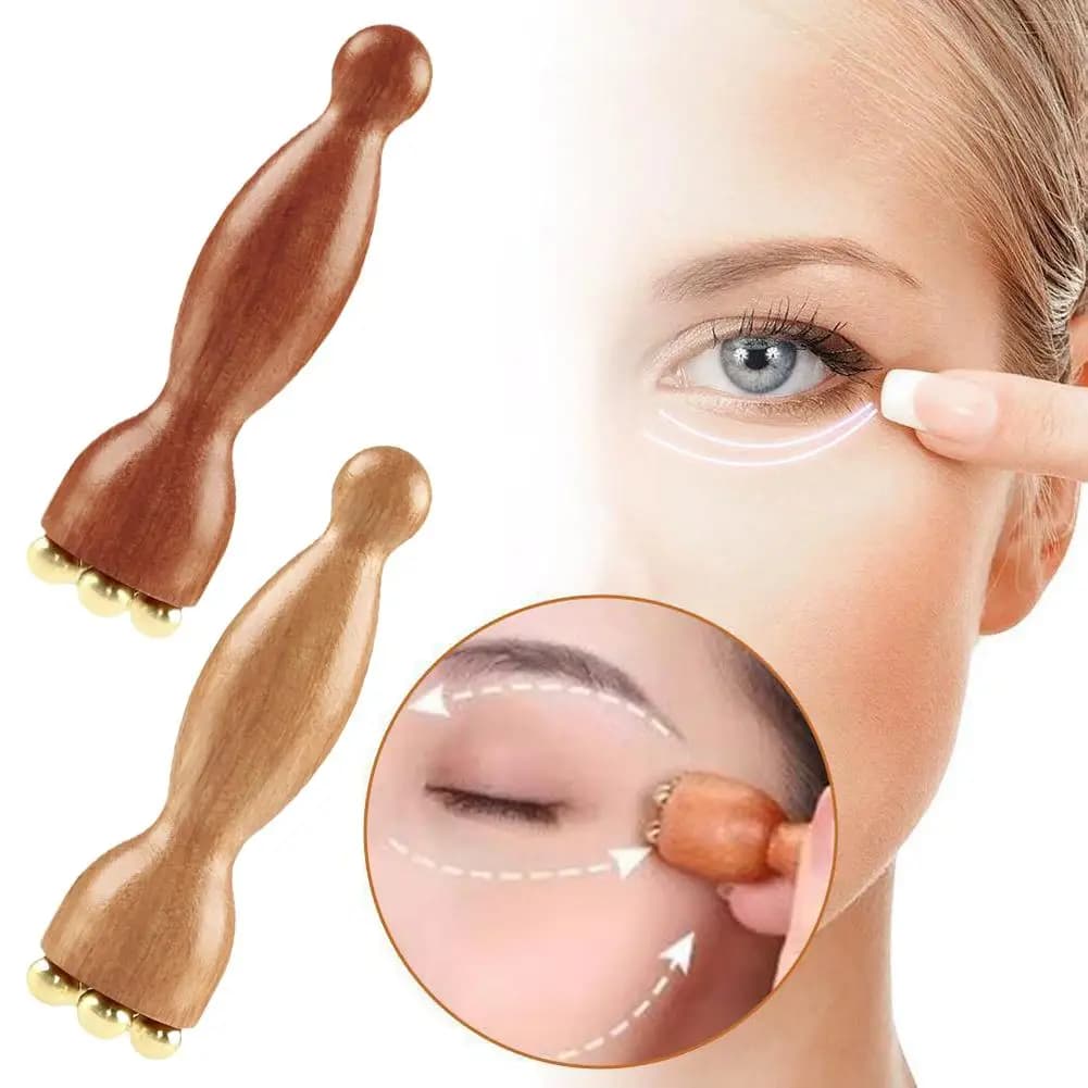 Masseur facial, outil de beauté Gua Sha en forme de graine de lotus avec perles en laiton et bois de rose, relaxation des yeux, massage des points de méridiens et des points d'acupuncture