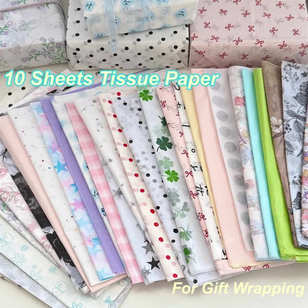Papier de soie à motifs divers, 50x35cm, 10 feuilles, pour emballage de cadeaux, fête d'anniversaire, vacances, bricolage, artisanat, emballage, remplissage, décoration
