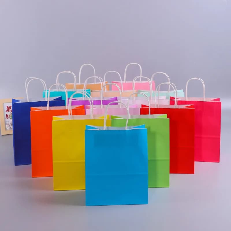 Sacs cadeaux en papier Kraft avec poignées, 10/20/30/50 pièces, sac de transport artisanal marron blanc, sac de bricolage, fournitures de fête de noël