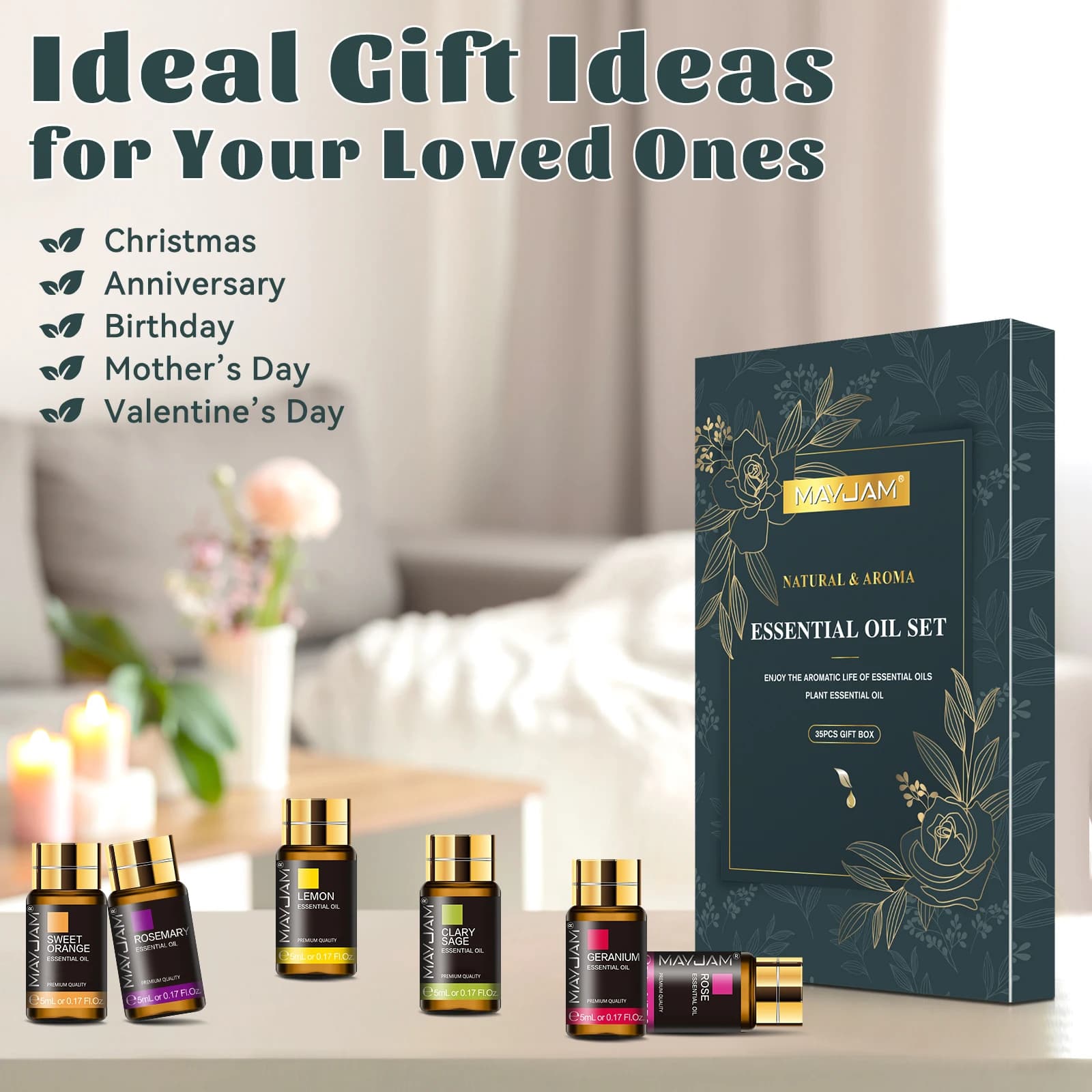 MAYJAM 35 bouteilles d'huiles essentielles coffrets cadeaux lavande jasmin Eucalyptus vanille menthe poivrée bois de santal bergamote Reed diffuseur huiles