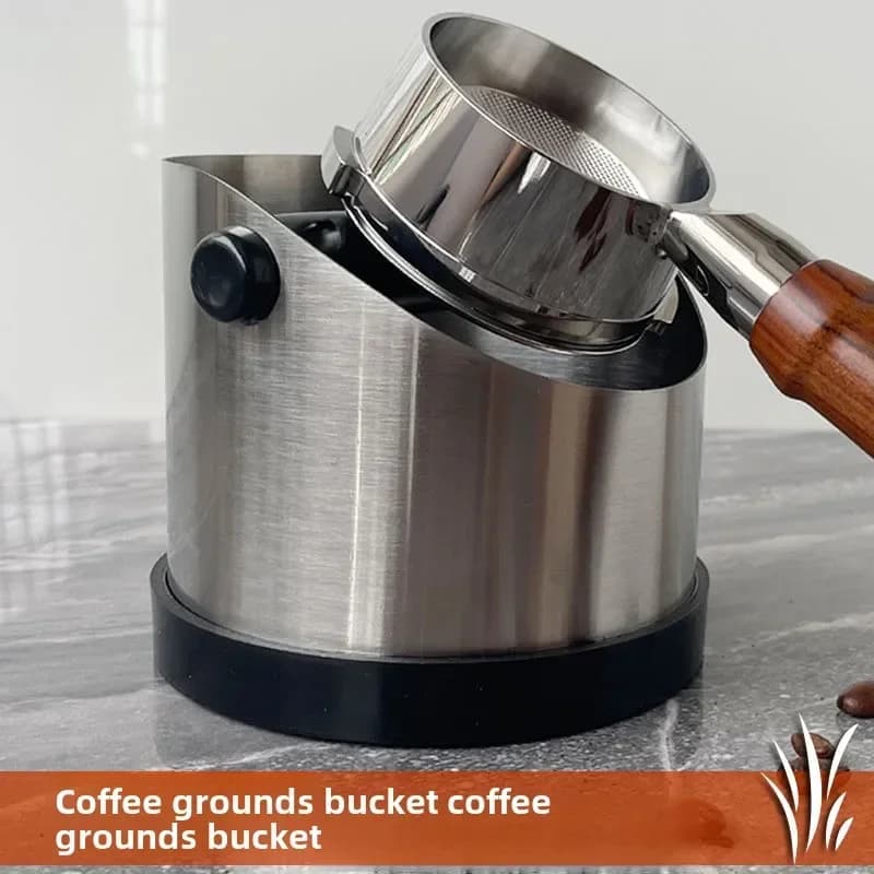 Boîte à café expresso en acier inoxydable, boîte à café moulue antidérapante avec anneau en caoutchouc, bac à café biseauté
