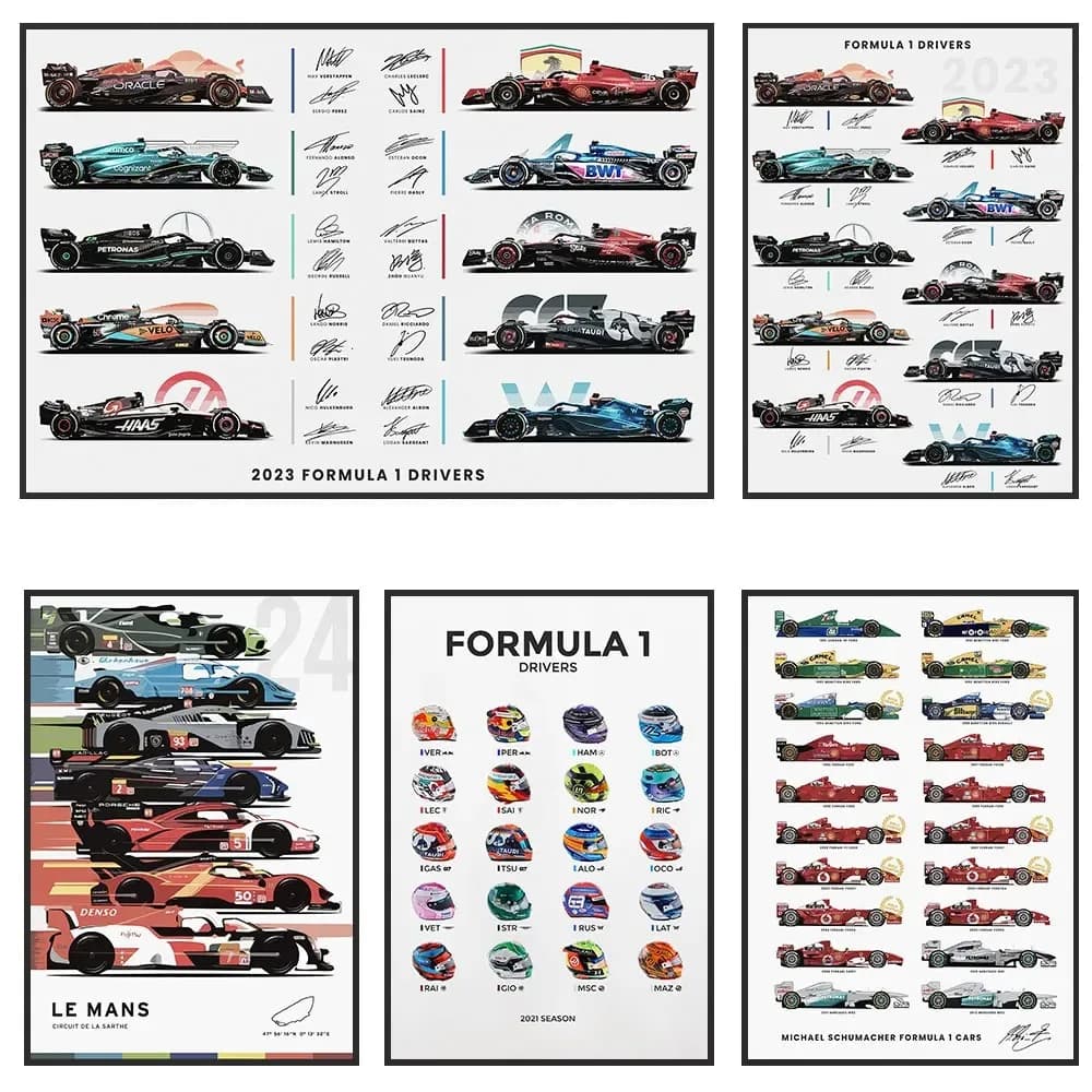 Affiche Imprimée d'Équipe de Course F1 de Formule 1, Peinture sur Toile, Art Mural, pour Salon, Chambre à Coucher, Bureau, Bar, Décoration de Maison, Cadeaux
