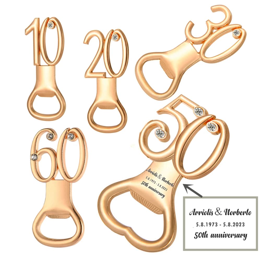 Ouvre-bouteille doré 50 ans pour 50e anniversaire, boîtes de décoration pour travailleurs, fournitures de fête de mariage, cadeaux, 20 pièces
