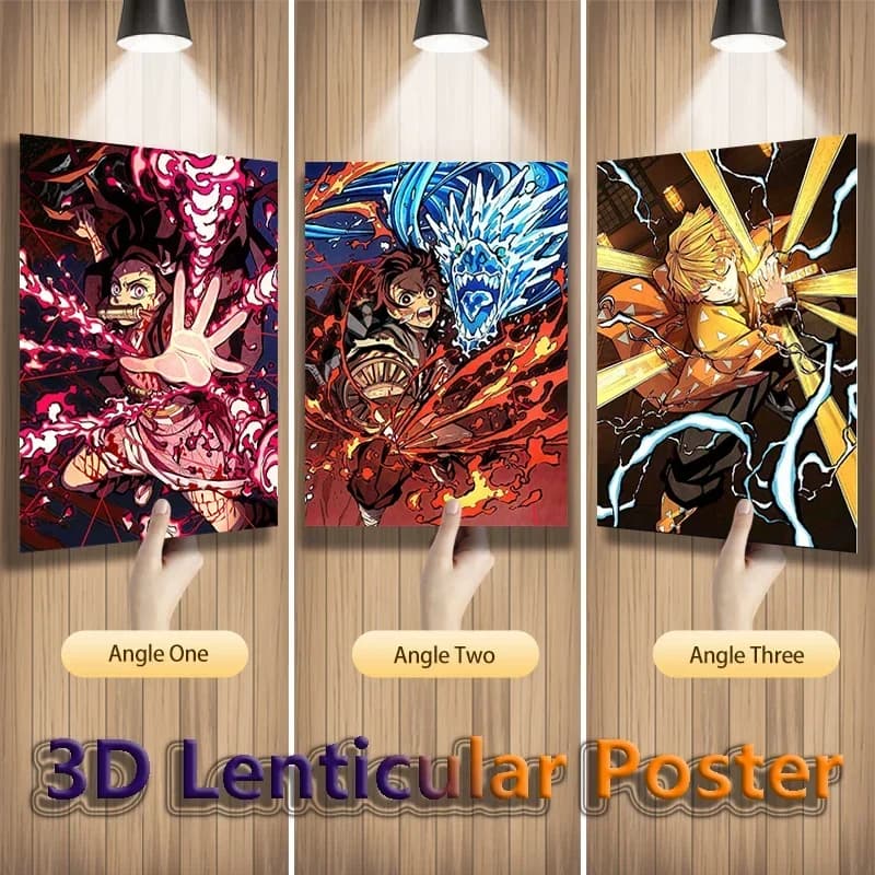 Nezuko Tanjirou Zenitsu Anime affiches lenticulaires 3D pour accessoires décor de chambre Art mural (sans cadre)