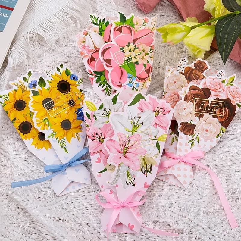 Carte de vministériels x bouquet pliable 3D, motif de fleurs, carte de bénédiction, carte d'invitation de mariage, carte de bricolage, cadeau d'anniversaire, carte de vministériels x