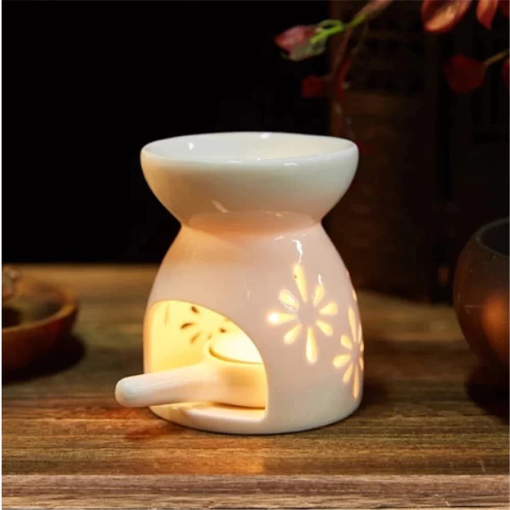1 pièce Brûleur d'huiles essentielles et d'encens en céramique, diffuseur de parfum, lampe de nuit, porte-bougie chauffe-plat