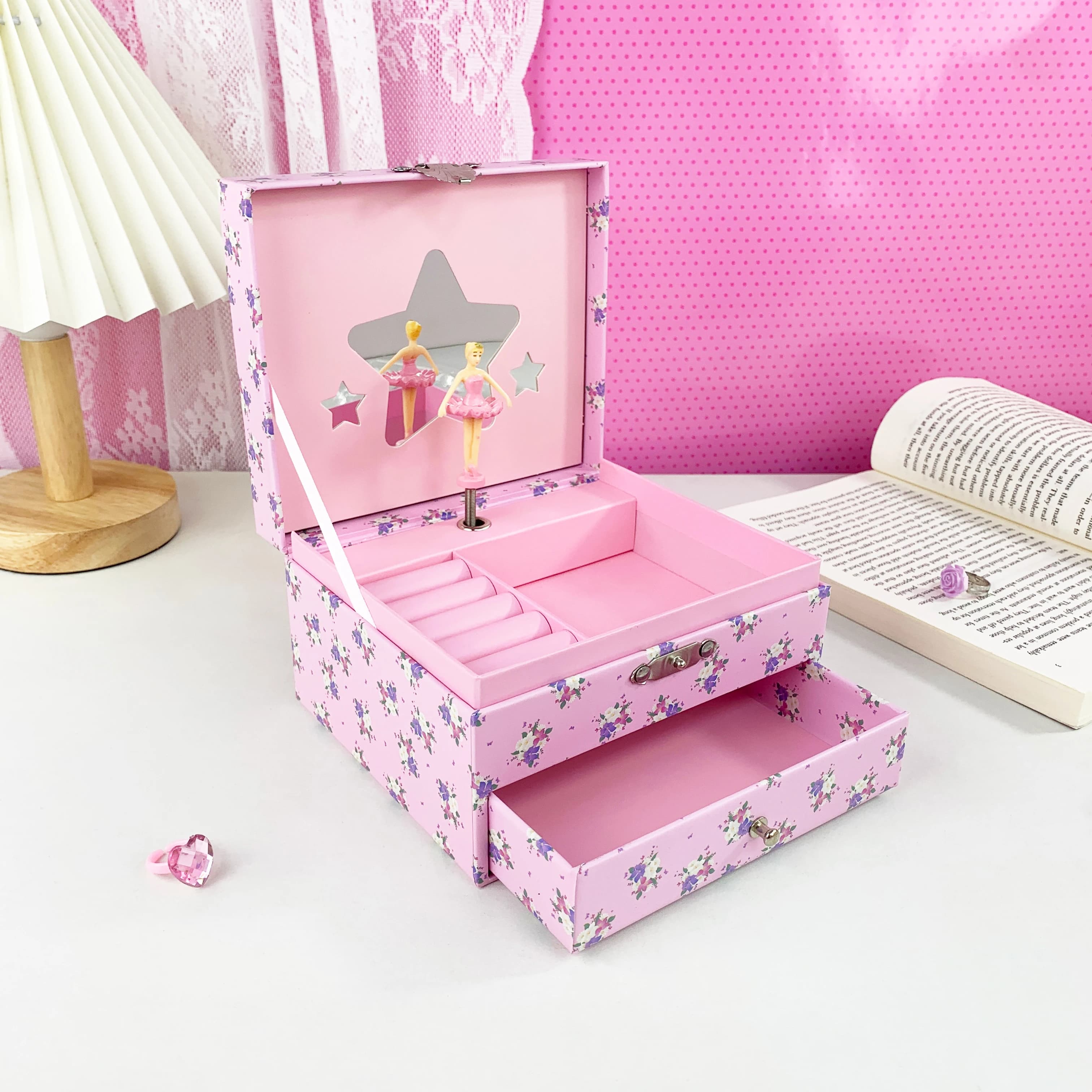 Boîte à musique rose pour femmes et filles, boîte à bijoux avec ballerine, cadeau romantique pour anniversaire, mariage, noël, 1 pièce