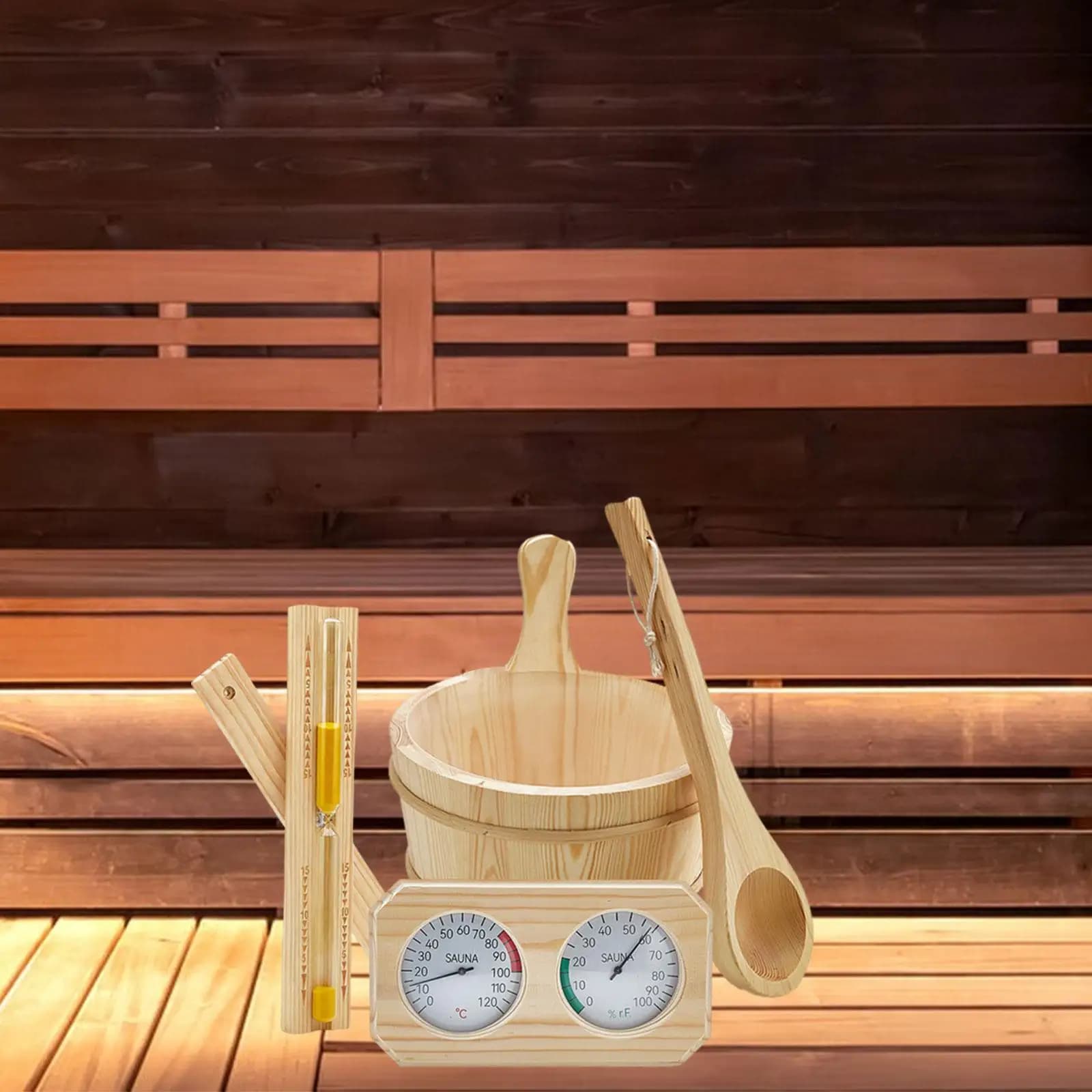 Ensemble d'accessoires de Sauna, seau de 4l, louche, sablier, minuterie pour salle de bain, baignoire SPA