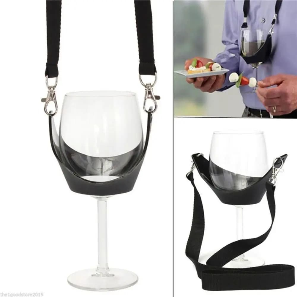 Sangle porte-verre à vin noir portable