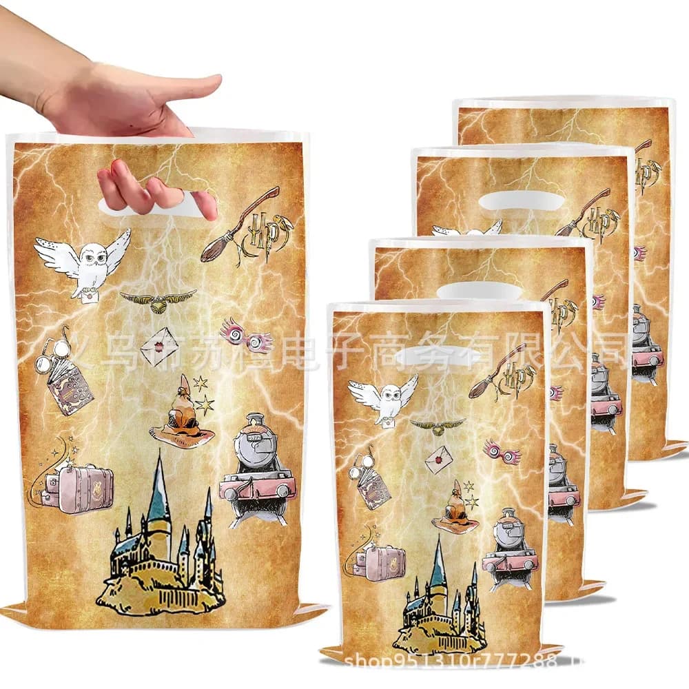 Nouveau sac cadeau de fête à thème Harry Potter, stockage de bonbons de fête d'anniversaire pour enfants, château, décoration de motif de chapeau magique