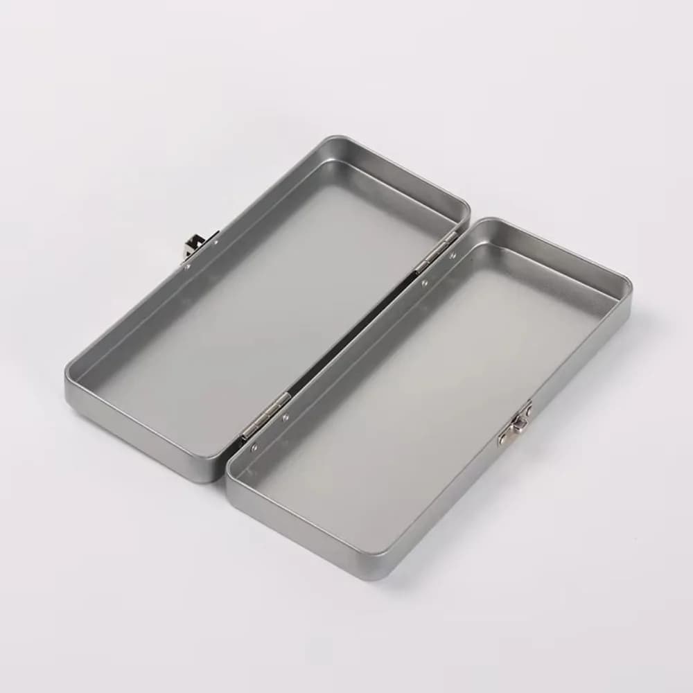 Nouvelle boîte de rangement rectangulaire en métal, couvercle rabattable en fer, boîte à boucles en métal argenté avec serrure, boîte à charnière vide, boîte de couleur d'eau solide