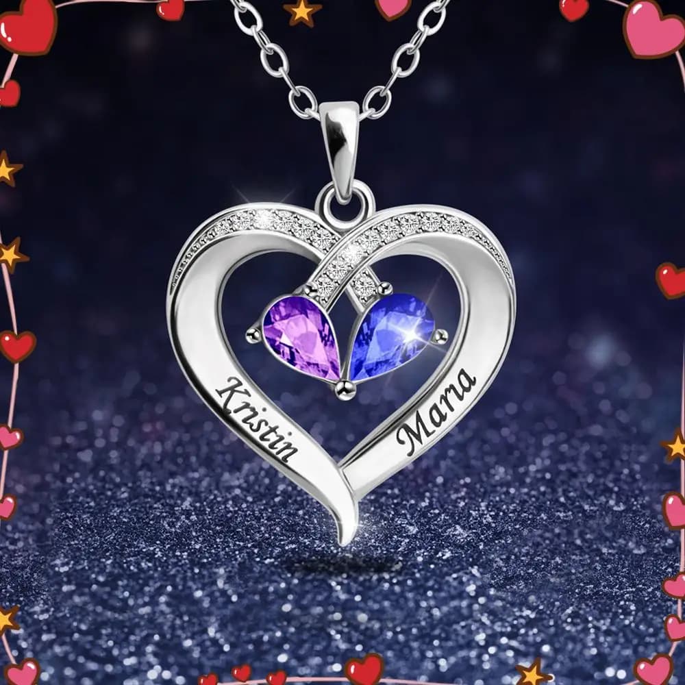 Collier personnalisé en forme de cœur avec pierre de naissance, pour amoureux, noms de Couple personnalisés, ras du cou en forme de cœur, bijoux de fête à la mode, cadeaux de fête des mères