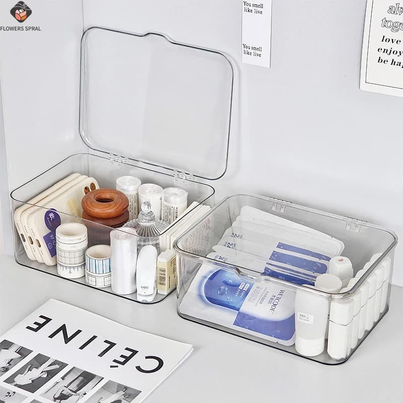 Boîte de rangement cosmétique entièrement transparente avec couvercle, étanche et anti-poussière, utilisée pour le rangement de bijoux et de cosmétiques à la maison