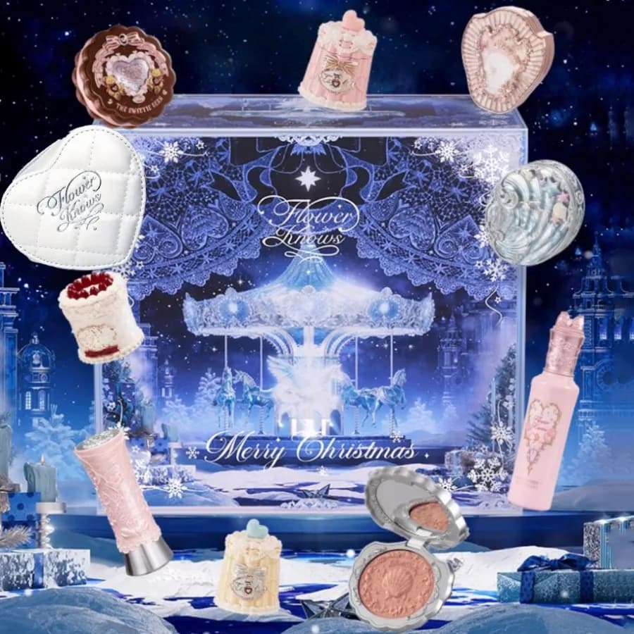 Flower Knows Snow Coffret cadeau Vernis à lèvres Poudre Fard Ensemble cosmétique Cadeau de vacances pour petite amie Ensembles de maquillage Ensemble complet de cosmétiques
