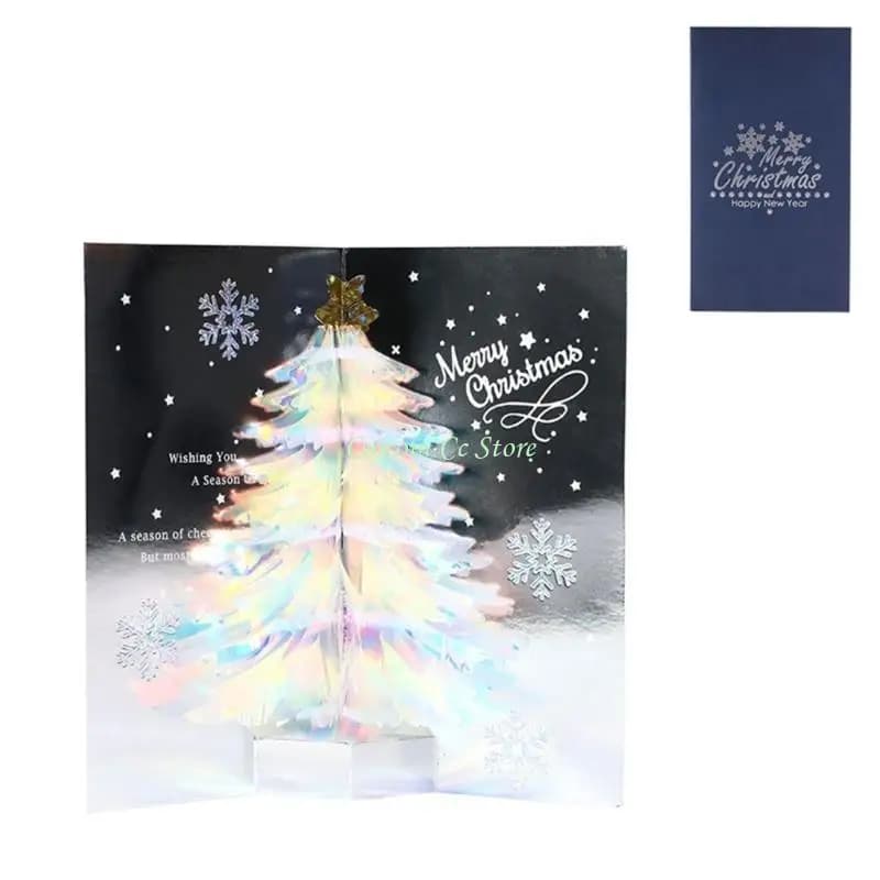 X90F – carte vœux musicale noël, carte à paillettes pour arbre noël