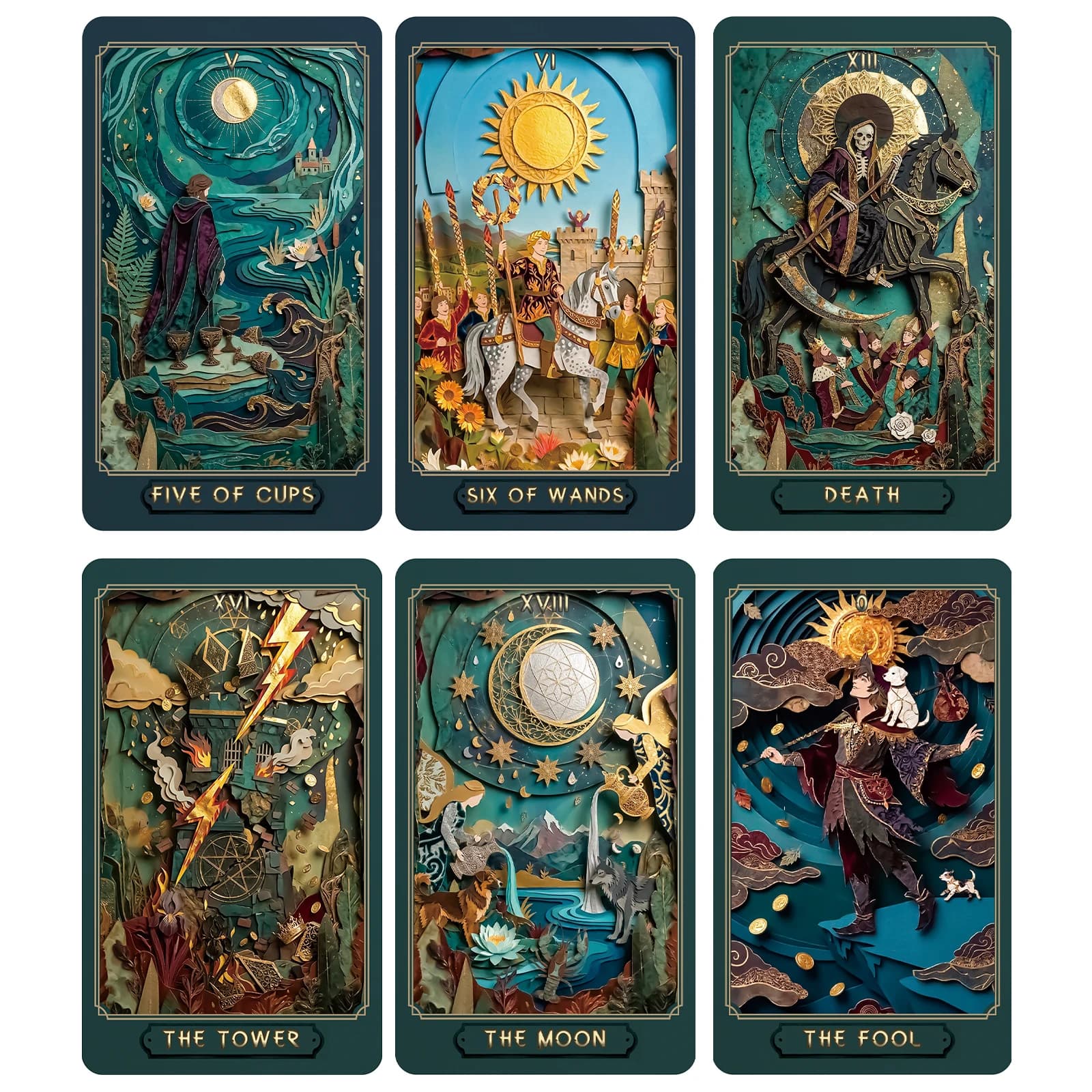 Le Tarot de l'Époque Dorée |   78 cartes d'art découpées en papier |   Comprend un guide, adapté aux débutants et aux lecteurs expérimentés