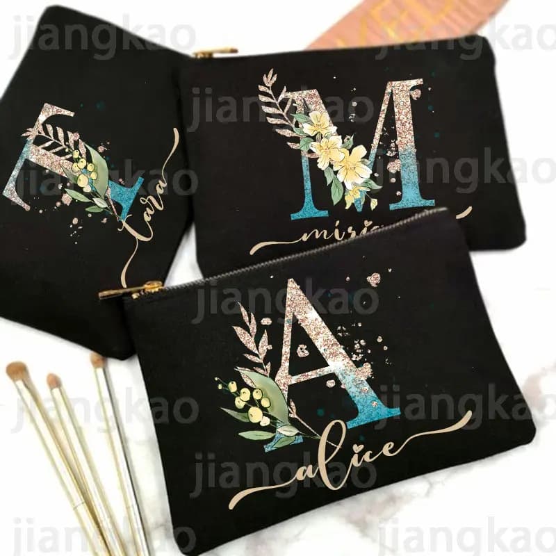 Trousse de maquillage personnalisée avec nom initial, trousse à cosmétiques, trousse de toilette de voyage, anniversaire, Noël, cadeau de mariage pour elle