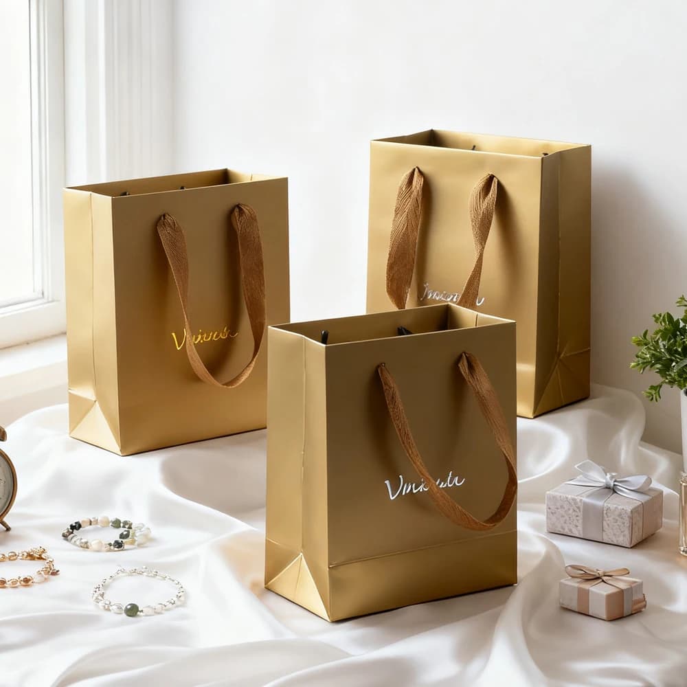 50 pièces/lot 12x6x16cm Logo personnalisé or carton cadeau papier fourre-tout sacs de luxe Boutique Shopping parfum bijoux emballage sac boîtes