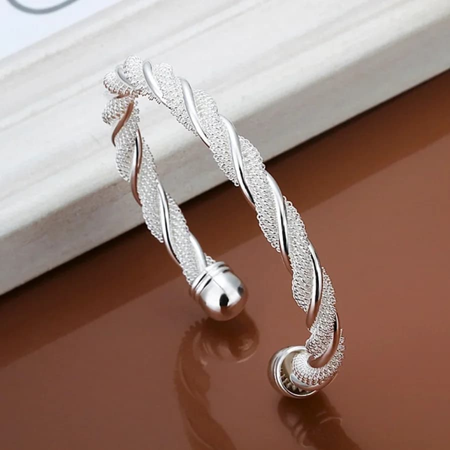 Bracelet rond en argent sterling 925 torsadé, style rétro, pour femme, idéal comme cadeau de Noël ou de mariage