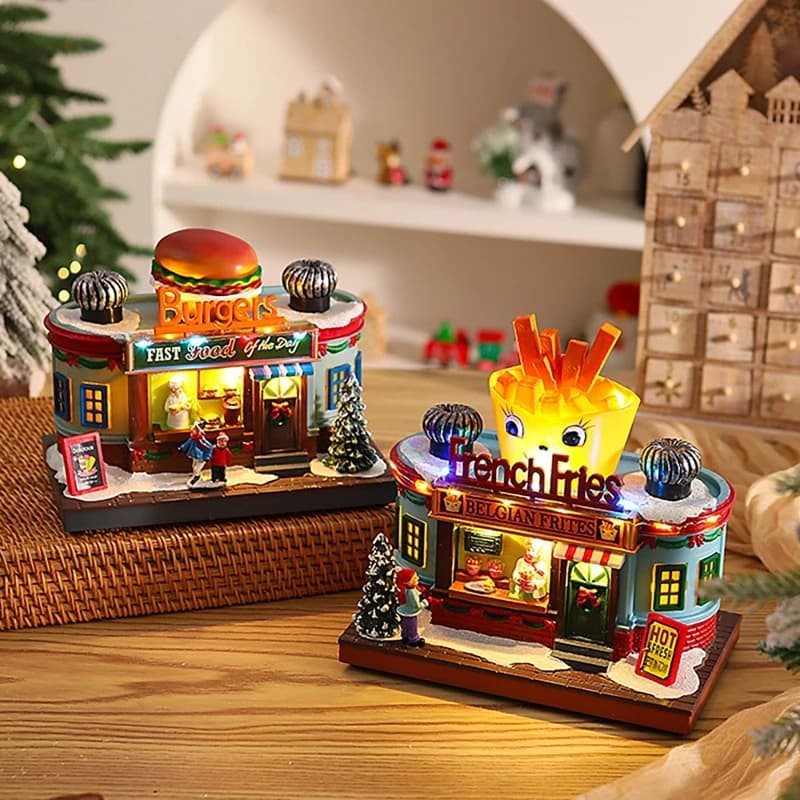 Boîte à octaves scintillante de noël créative, lumières de noël en résine, boîte à musique rotative pour enfants, maison lumineuse, Village de noël, USB