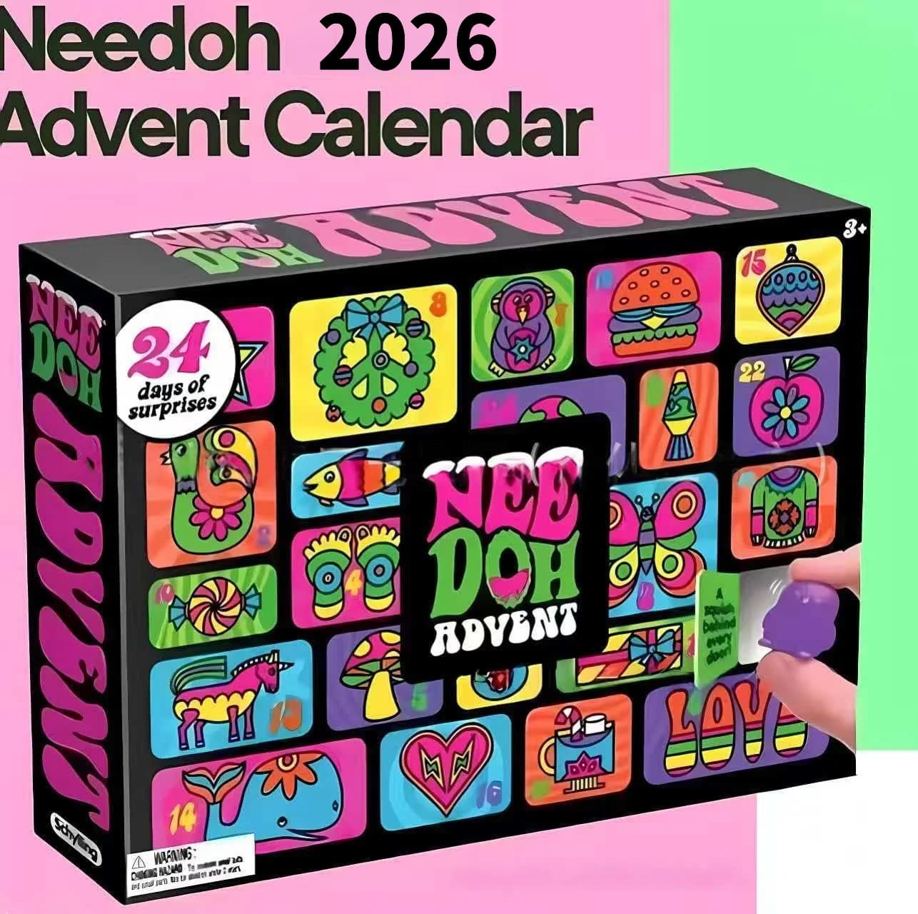 Calendrier de l'Avent Nee Doh 24 pièces, mini squishy, boîte surprise, compte à rebours de Noël, anti-stress, cadeau de Noël pour enfants