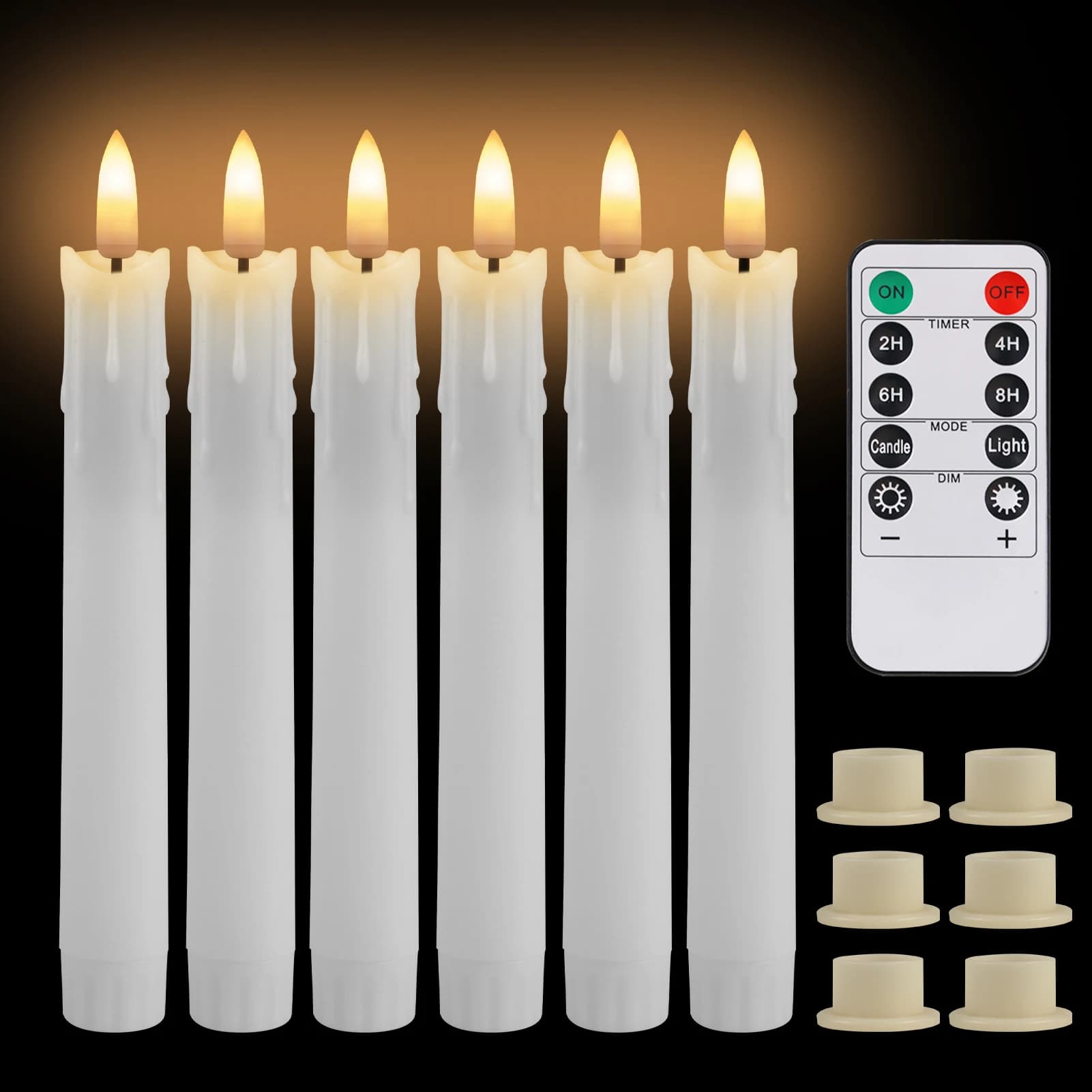 Bougie conique LED sans flamme de 17CM, avec télécommande, bougie électronique scintillante, bougie de fenêtre pour décoration d'halloween et de noël