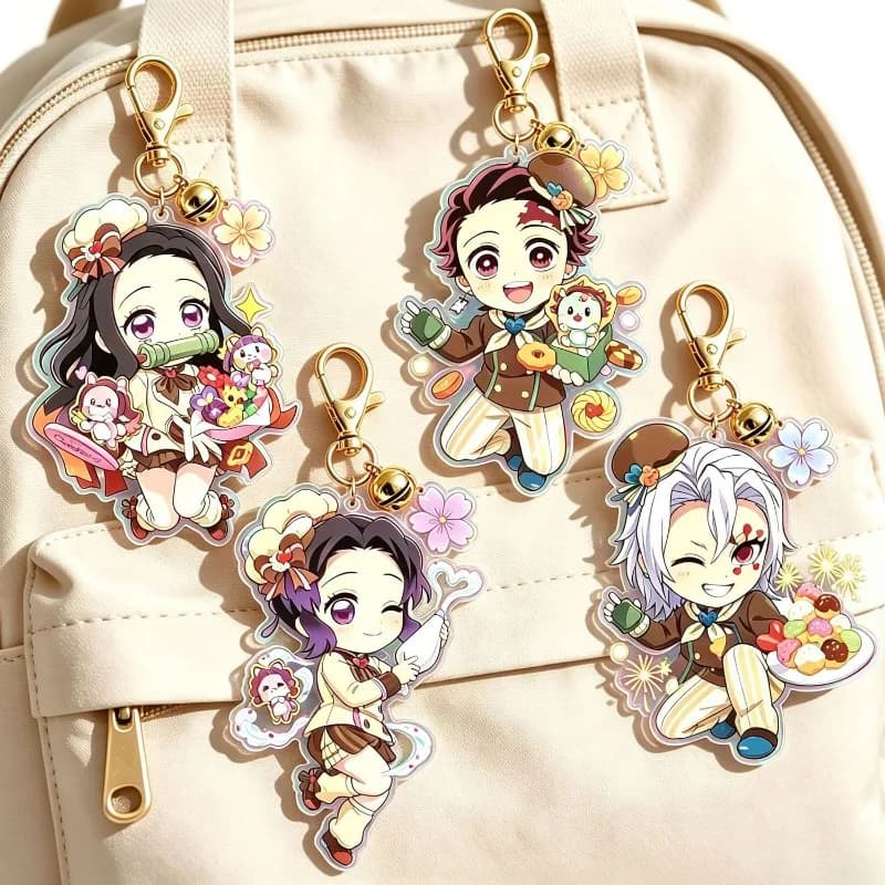 Porte-clés en acrylique Demon Slayer: Kimetsu no Yaiba Nezuko version Q, pendentif laser coloré, boucle de sac à dos de grande valeur, cadeau