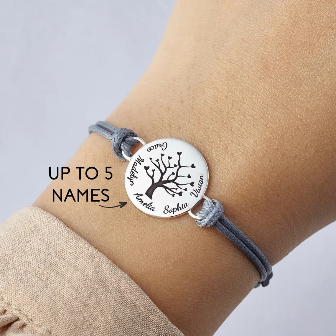 Bracelet arbre généalogique personnalisé, bijoux, idée cadeau pour maman, grand-mère personnalisée