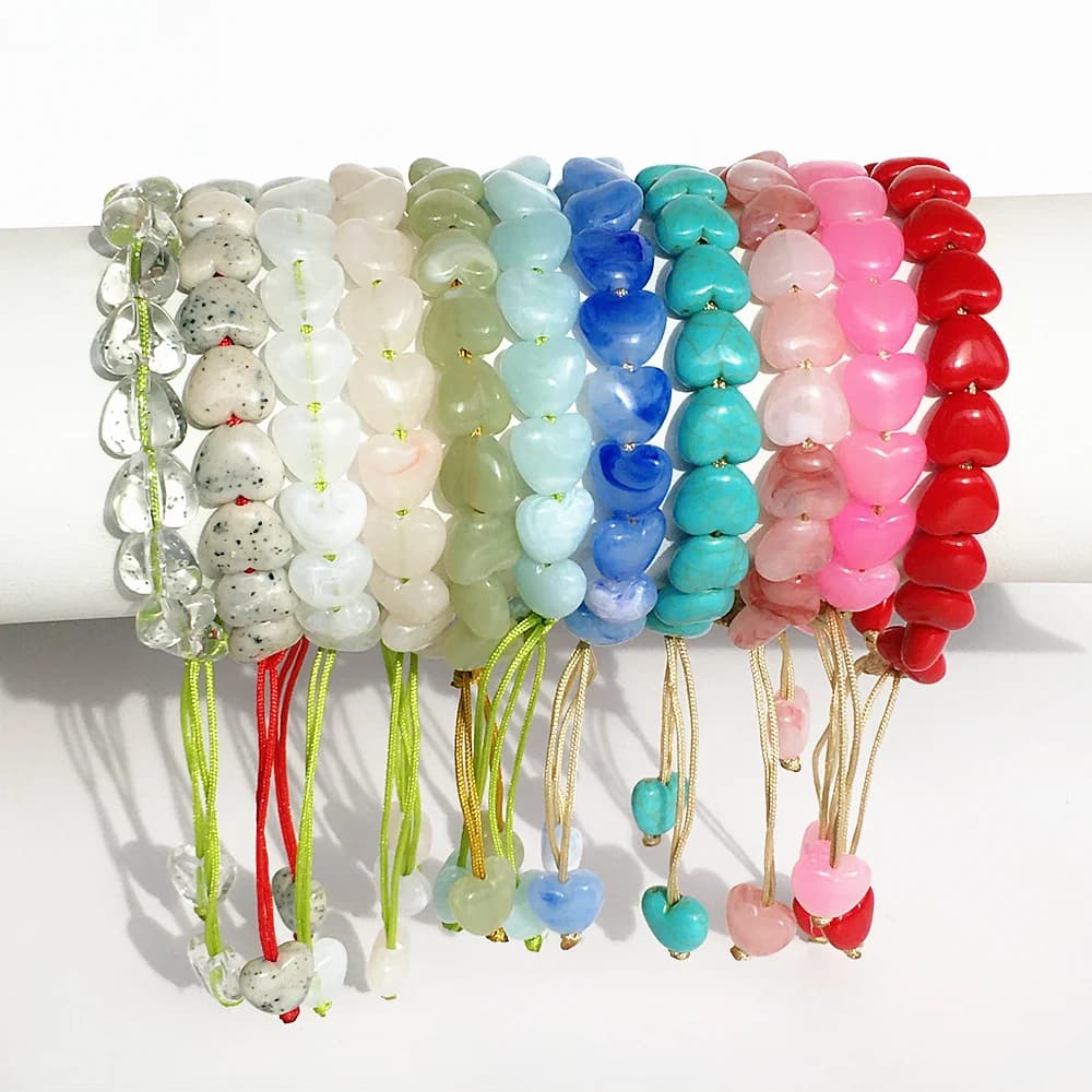 UJBOX-Bracelet romantique en acrylique tissé à la main pour femme et fille, bijou avec perles en forme de cœur, taille ajustable, cadeau pour petite amie