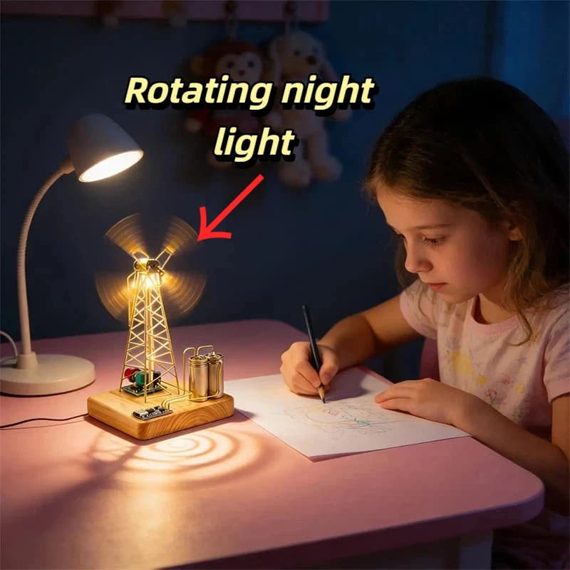Veilleuse de bureau DIY en forme de moulin à vent rotatif, art mécanique, anti-éblouissement, décoration de bureau à domicile, cadeau pour enfants