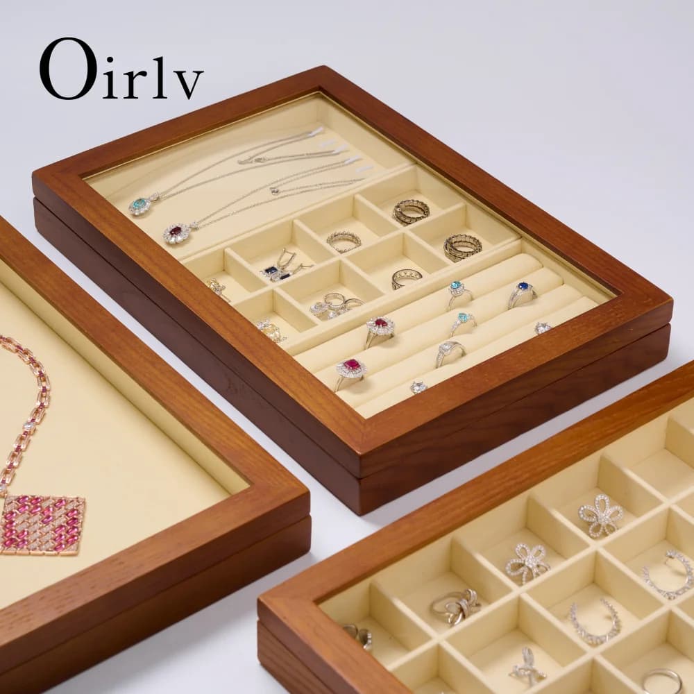 Oirlv rétro boîte à bijoux en bois bague collier Bracelet vitrine étui