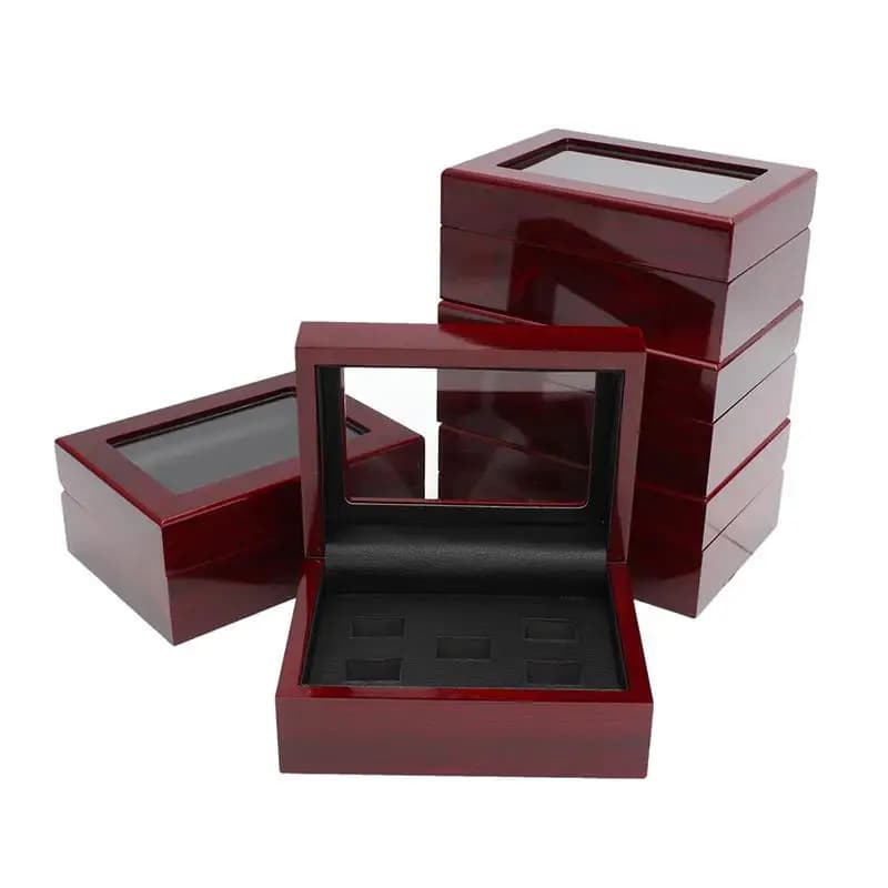 Boîte à bijoux en bois, coffret de bagues, boîte en bois, ensemble de bagues de champions, boîtes à bijoux, organisateur de stockage avec lucarne, conteneur affiche cadeau