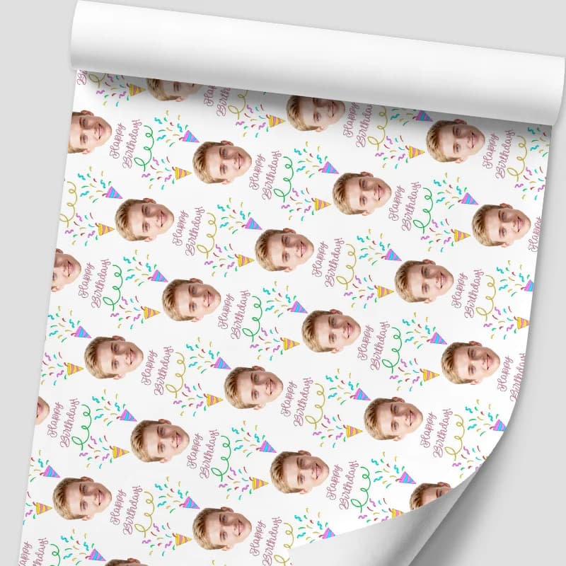 Papier d'emballage personnalisé avec photo, 5/10 pièces, motif confettis Joyeux Anniversaire pour cadeaux et fournitures de fête d'anniversaire